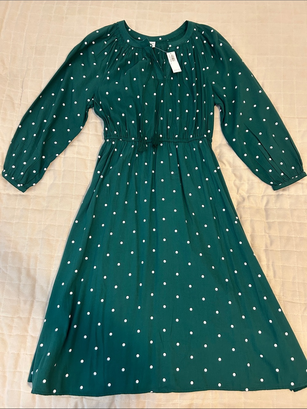 Old Navy Waist-defined Green White Polka Dot Dress with Tassel Ties S
